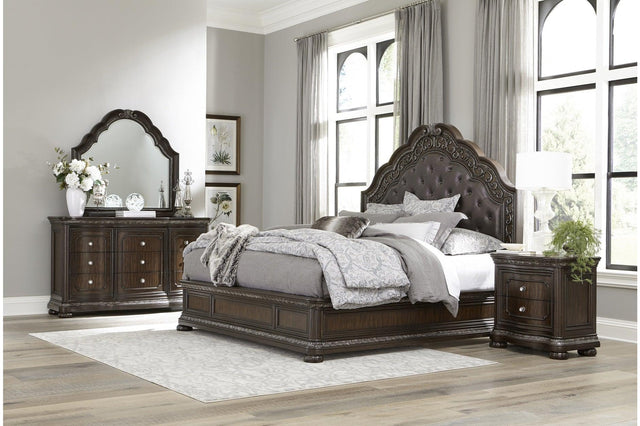 Main view of Beddington Dark Cherry Faux Leather Tufted Sleigh Bed