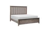 Bedroom view with Newell Gray Two-Tone Fabric Upholstered Panel Bed