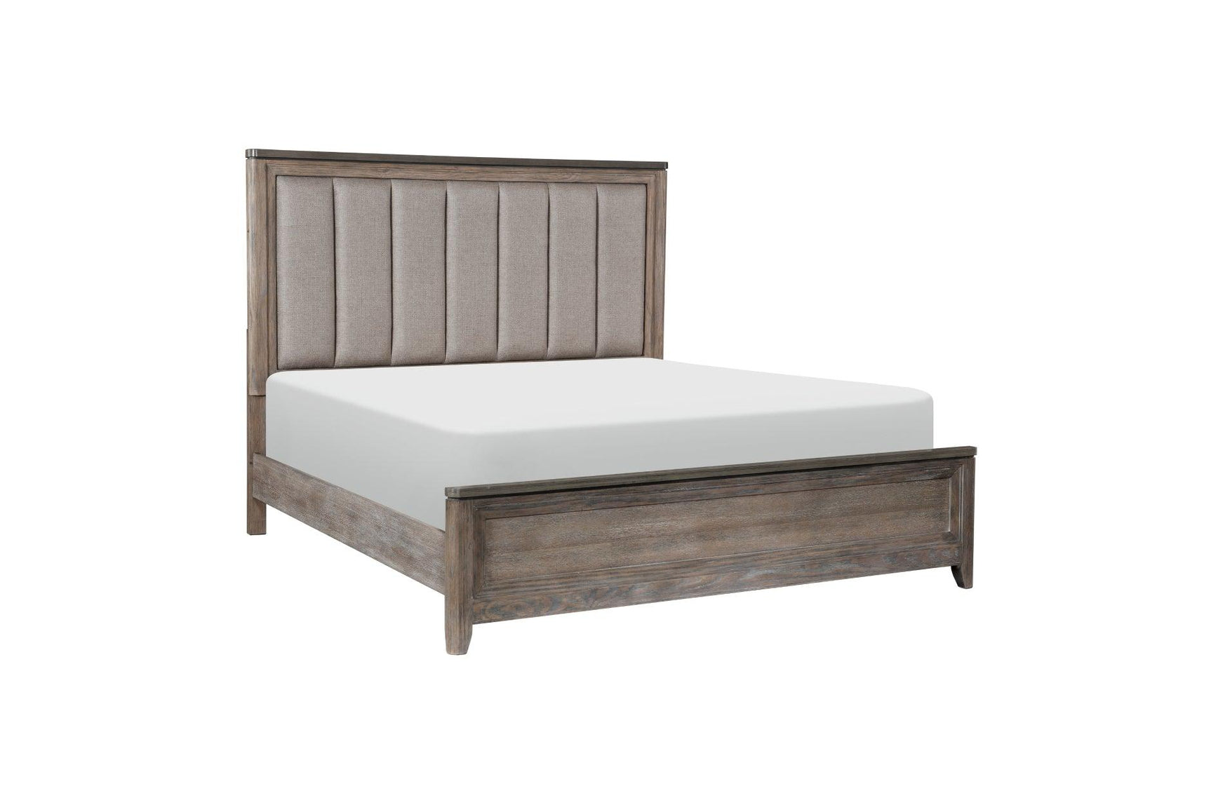 Bedroom view with Newell Gray Two-Tone Fabric Upholstered Panel Bed