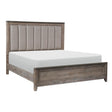 Newell Light Brown Oak Fabric Upholstered King Bed angled side view