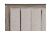Close side view of fabric detail on Newell Gray Two-Tone Panel Bed