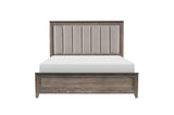 Side view of Newell Gray Two-Tone Fabric Upholstered Panel Bed