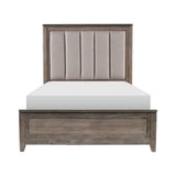 Newell Light Brown Fabric Upholstered Queen Bed, front view showing headboard and footboard
