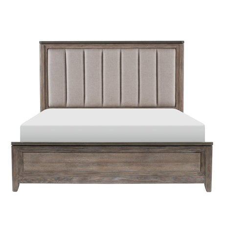 Newell Light Brown Oak Fabric Upholstered King Bed front view