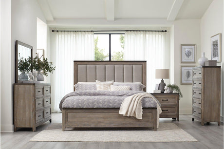 Newell Gray Two-Tone Fabric Upholstered Panel Bed main view
