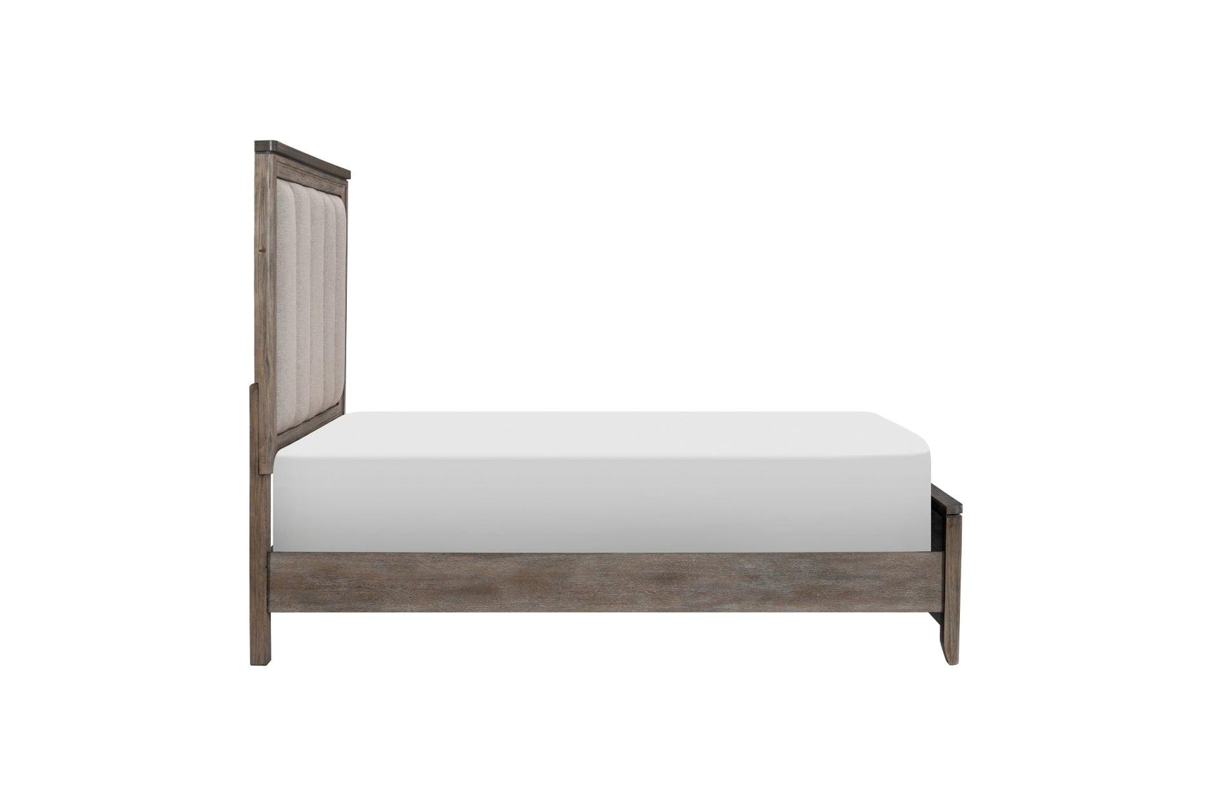 Main view showing fabric detail on Newell Gray Two-Tone Panel Bed