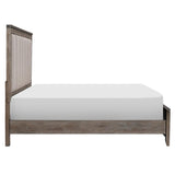 Newell Light Brown Oak Fabric Upholstered King Bed side profile showing headboard