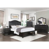 Herman charcoal brown upholstered queen bed headboard close-up