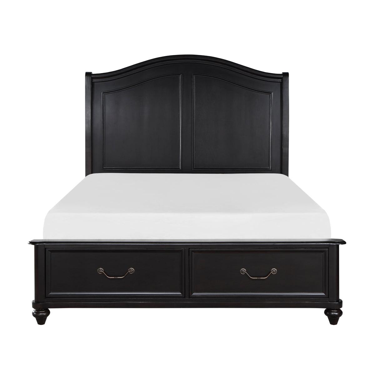 Herman charcoal brown upholstered queen platform bed front view