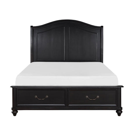 Herman charcoal brown upholstered queen platform bed front view