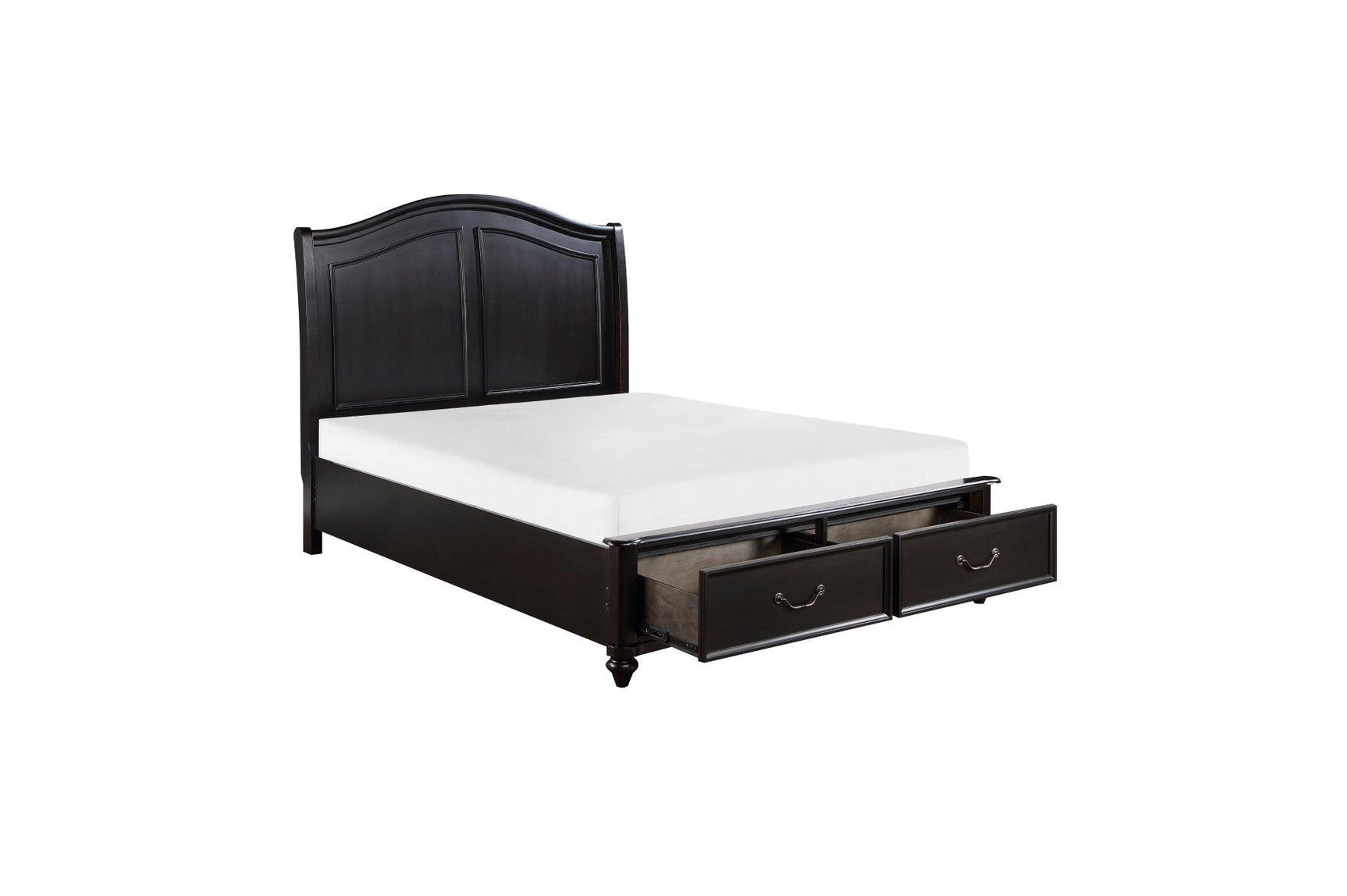 Front view of Herman Charcoal Brown upholstered bed with nightstand