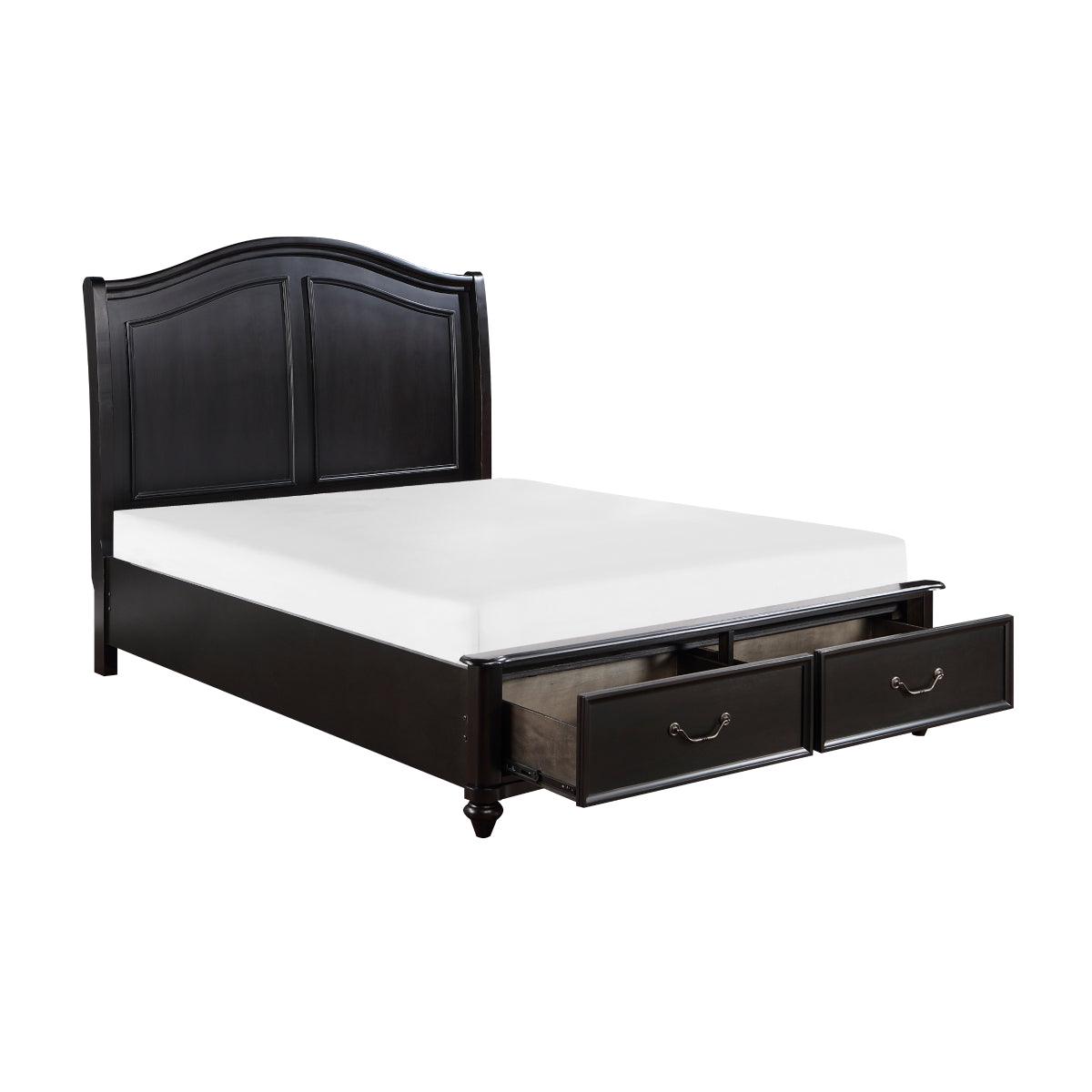 Herman charcoal brown Queen bed open footboard drawers