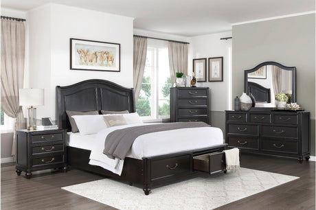 Front view of Herman Charcoal Brown upholstered bed
