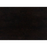 Close-up of charcoal brown wood grain and drop handle hardware on Herman bed