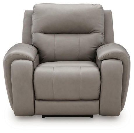 Real Moments Ash Leather Power Recliner with Audio Seating — front view