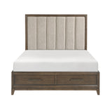 Shoro King Bed with channel tufted flaxen chenille headboard front angle