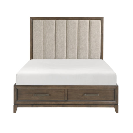 Shoro King Bed with channel tufted flaxen chenille headboard front angle