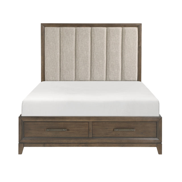 Shoro King Bed with channel tufted flaxen chenille headboard front angle