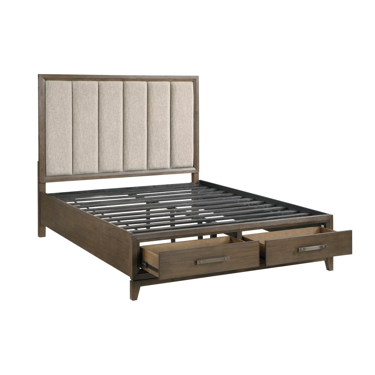 Overhead view showing bed frame slats and rails