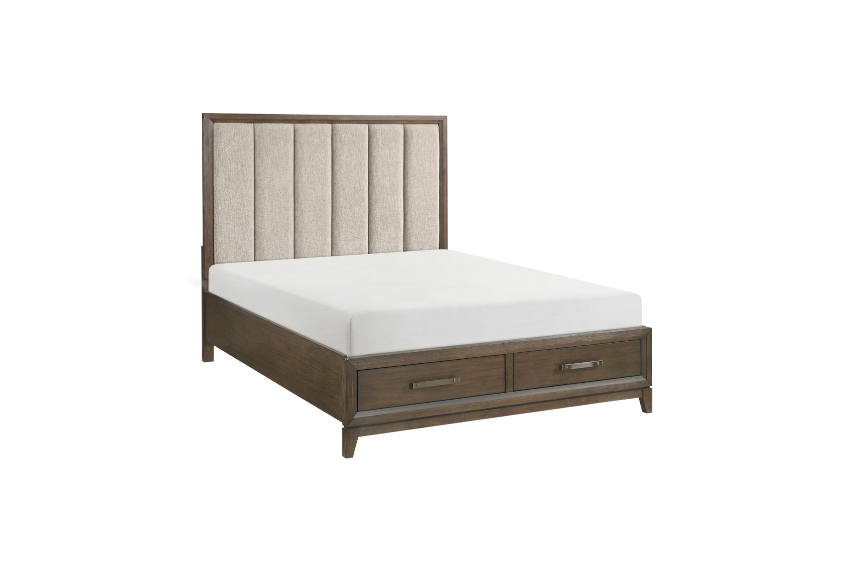 side view of Cambridge Brown Upholstered Storage Bedroom Set bed
