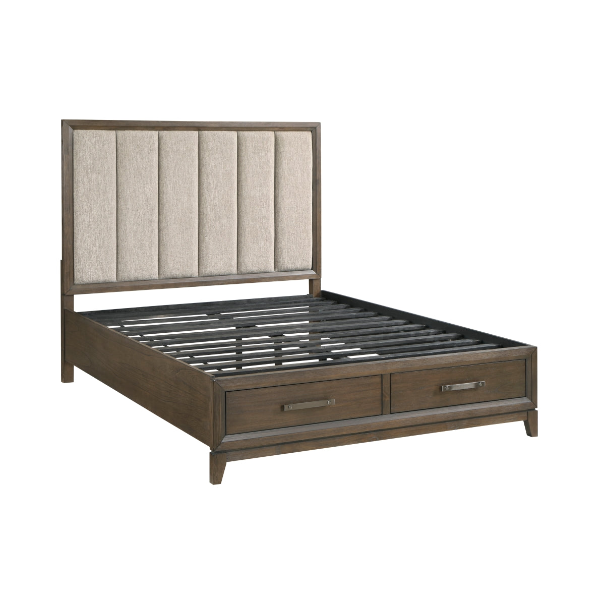 Footboard with two dovetail storage drawers open showing interiors