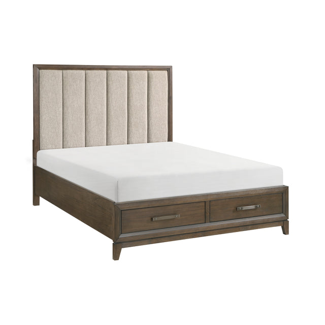 Footboard storage drawers with black nickel tone bar pulls