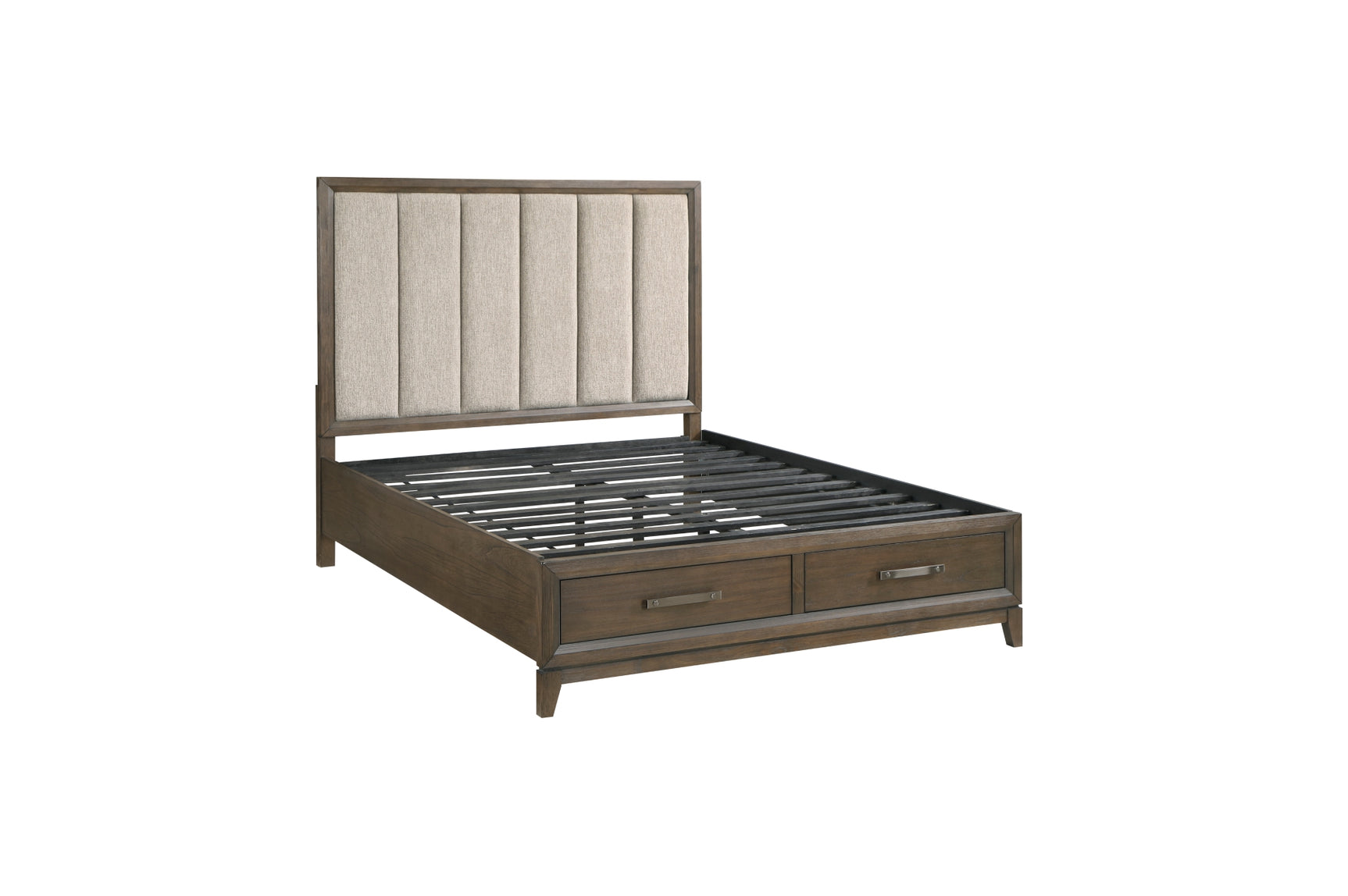 bedroom view of Cambridge Brown Upholstered Storage Bedroom Set bed