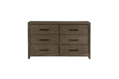 bedroom view of Cambridge Brown Upholstered Storage Bedroom Set bed