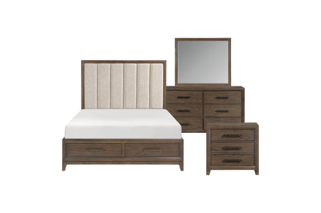 side view of Cambridge Brown Upholstered Storage Bedroom Set bed