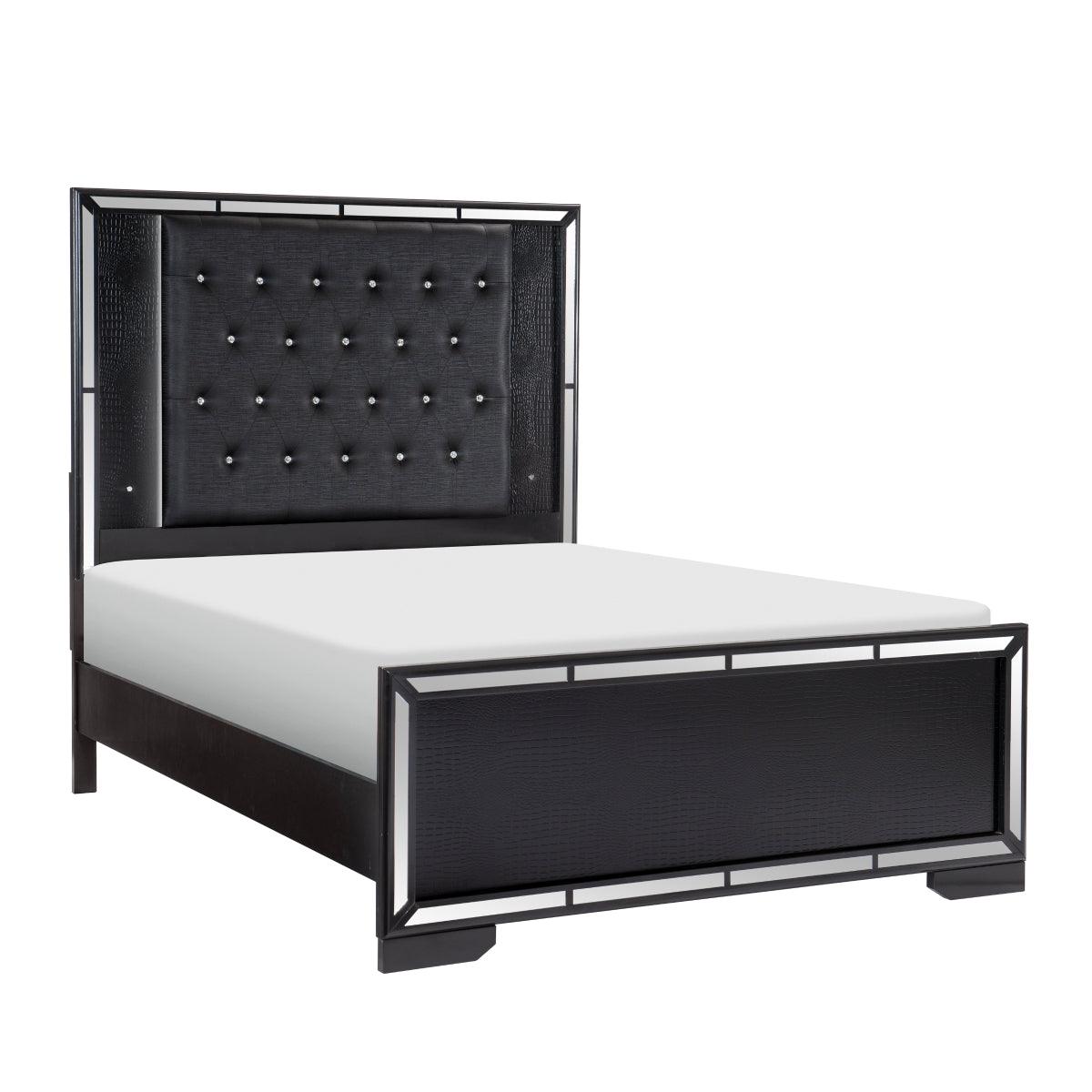 Aveline Black Faux Alligator Faux Leather Upholstered Queen Bed angled side view