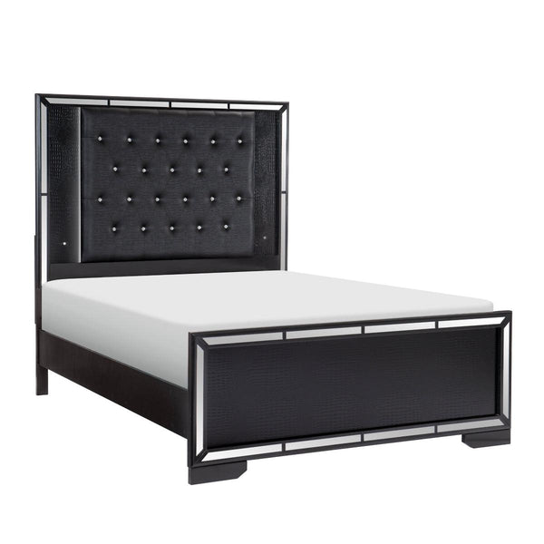 Aveline Black Faux Alligator Faux Leather Upholstered Queen Bed angled side view