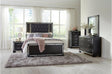 Aveline Black Faux Leather LED Upholstered Tufted Panel Bedroom Set bed main view