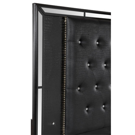 Aveline Black Faux Alligator Faux Leather Upholstered Queen Bed illuminated LED lighting detail
