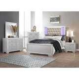 Aveline Silver Wood And Engineered Wood Faux Leather Upholstered Tufted LED King Panel Bed - Ella Furniture