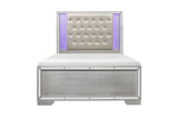 Side view of Aveline Silver Faux Leather Upholstered Tufted Panel Bedroom Set bed