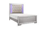 Bedroom view of Aveline Silver Faux Leather Upholstered Tufted Panel Bedroom Set bed