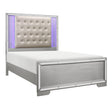 Aveline Silver queen panel bed with LED lighting side angle