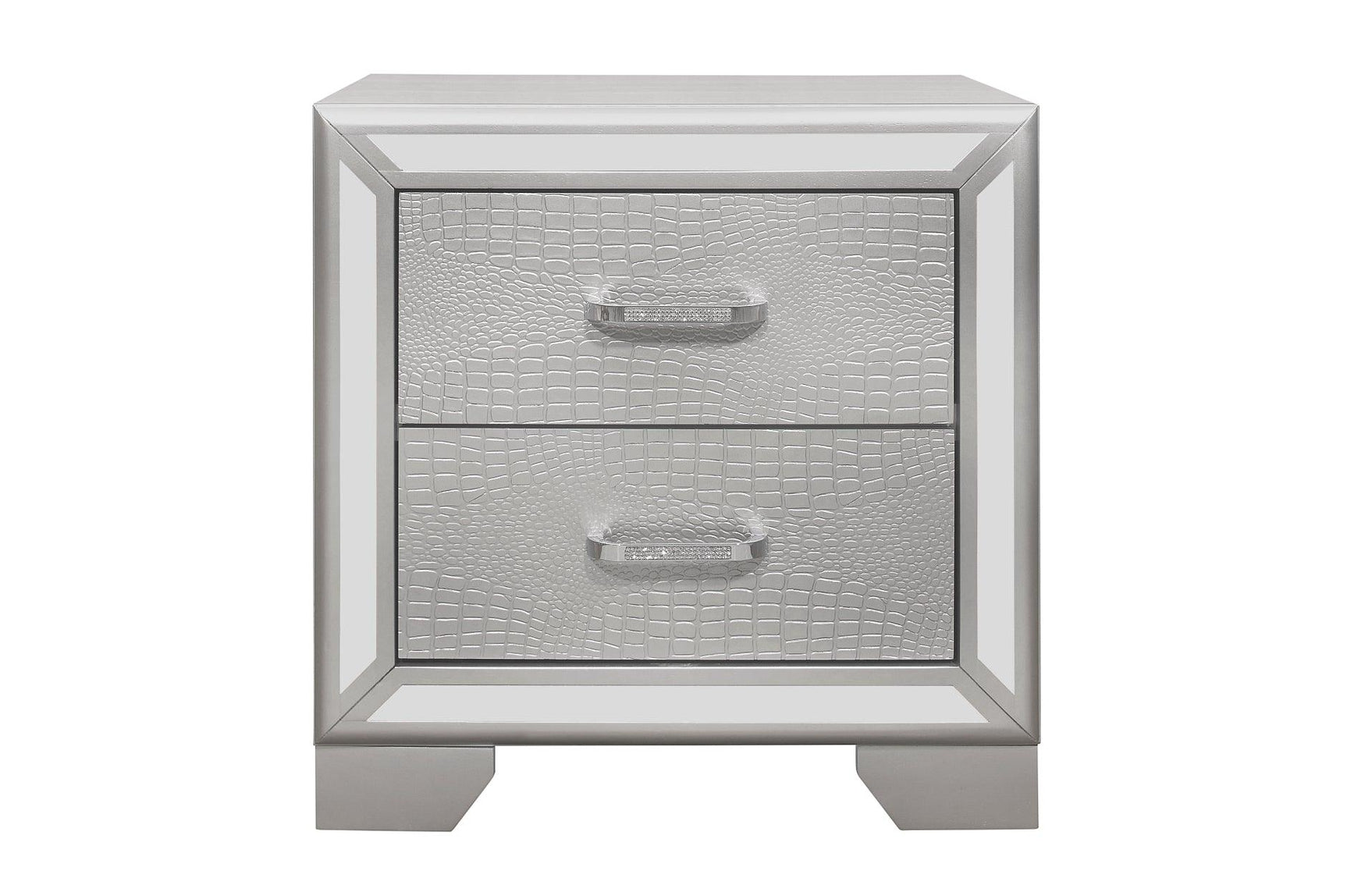 Main view of Aveline Silver Faux Leather Upholstered Tufted Panel Bedroom Set bed