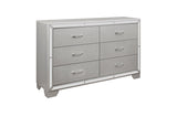 Side view of Aveline Silver Faux Leather Upholstered Tufted Panel Bedroom Set bed
