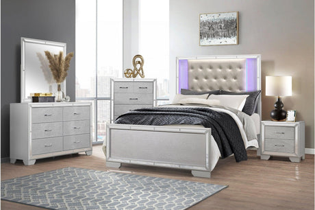 Main view of Aveline Silver Faux Leather Upholstered Tufted Panel Bedroom Set bed