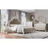 Ever Champagne Upholstered Tufted Queen Panel Bed angled view