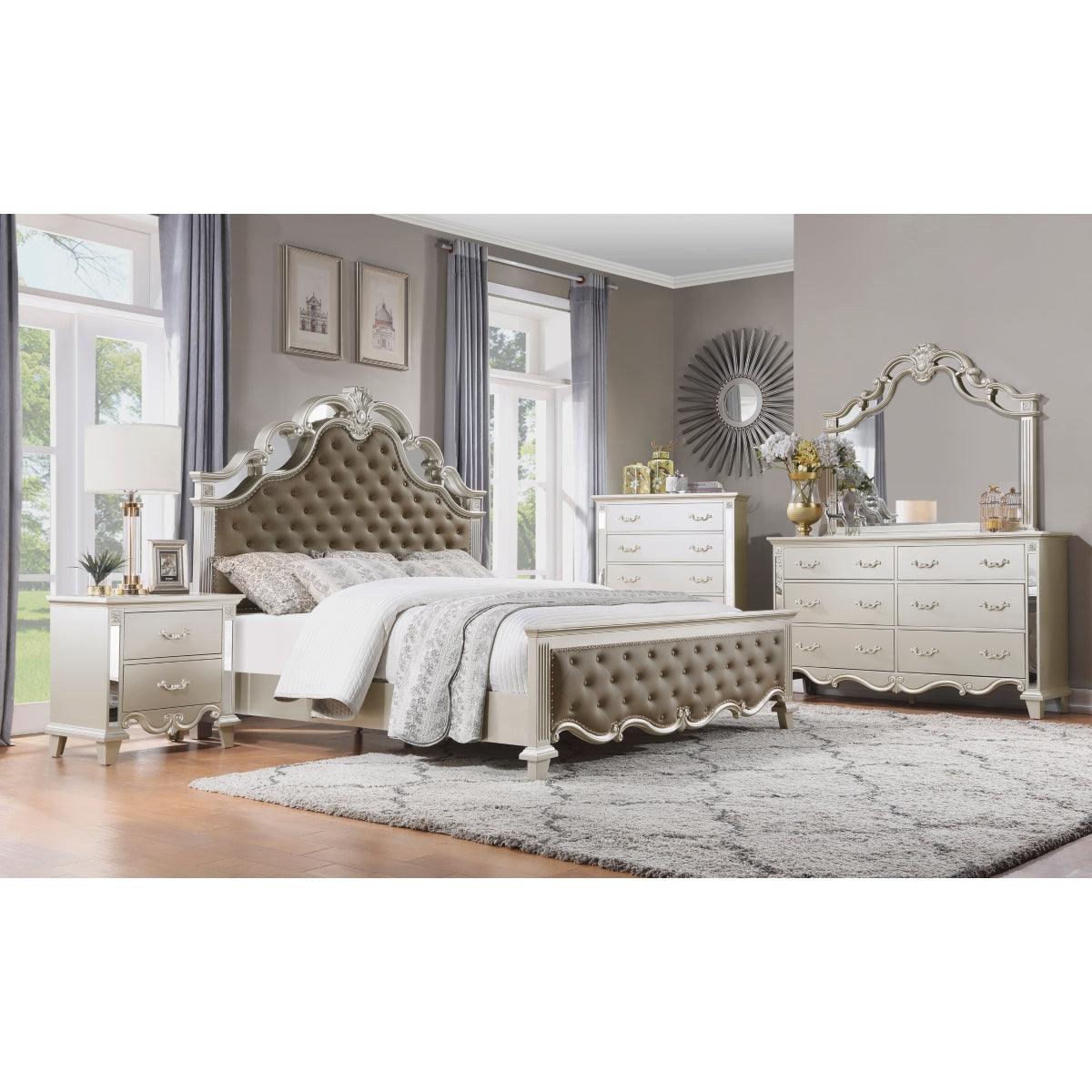 Ever Champagne Upholstered Tufted Queen Panel Bed angled view