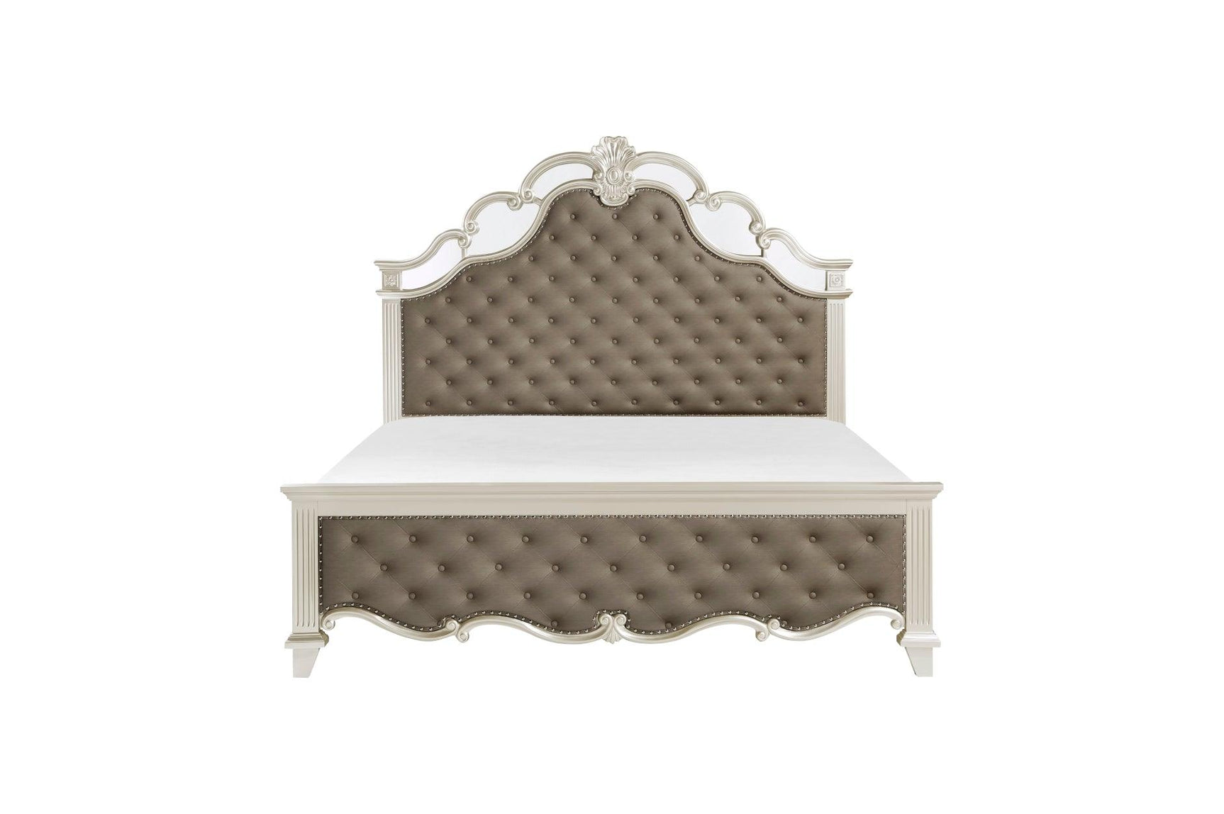 Ever Champagne Faux Leather Tufted Sleigh Bedroom Set bed side view