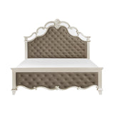 Ever Champagne Faux Leather Tufted King Panel Bed front view