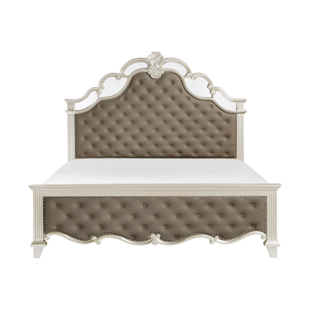 Ever Champagne Upholstered Tufted Queen Panel Bed front view