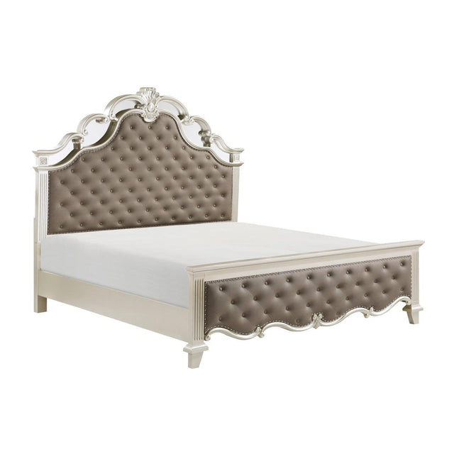 Ever Champagne Faux Leather Tufted King Panel Bed side view
