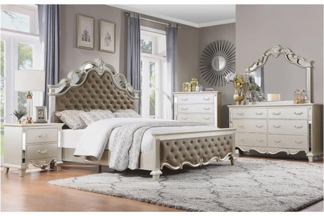 Ever Champagne Faux Leather Tufted Sleigh Bedroom Set bed main front view