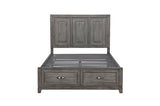 Garretson Gray Storage Bedroom Set bed side view with storage open