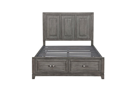Garretson Gray Storage Bedroom Set bed side view with storage open