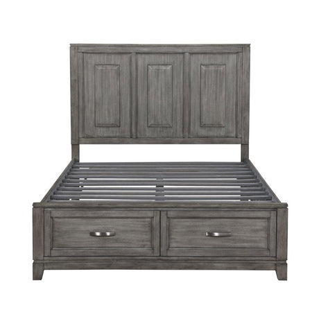 Garretson Gray Queen Storage Platform Bed footboard close-up